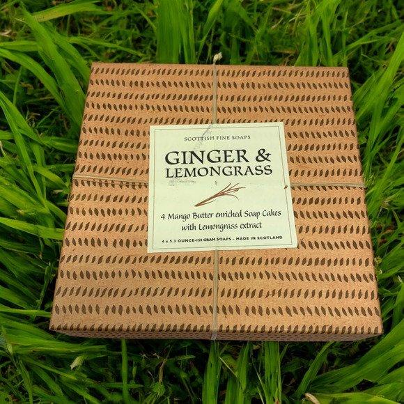 NEW The Scottish Fine Soaps Mango Butter Bar Soaps Ginger Lemongrass 4 Pack Box